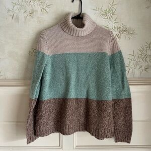 Boden Wool Blend Colorblock Roll Neck Turtleneck Knit Sweater Womens 14